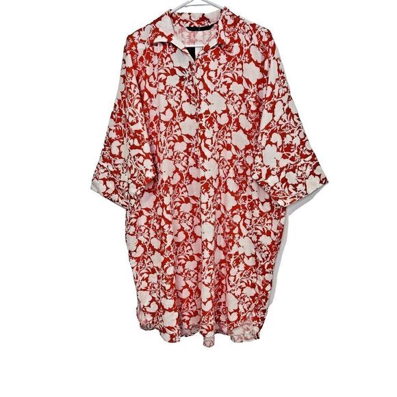 BEECHTREE SHIRT Multiprint Red White Oversized Size 12 Elbow Sleeve New with tag - Picture 1 of 9